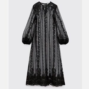 Zara sheer embroidered sequins black long sleeve dress size XS